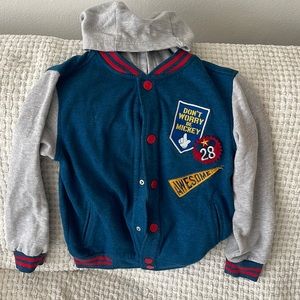 Disney Store Mickey Buttoned Jersey Jacket with Hoodie, size 5/6.